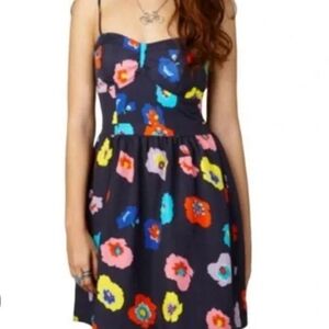American Eagle Navy Blue Multi Color Floral Corset Sundress Mini Size 6